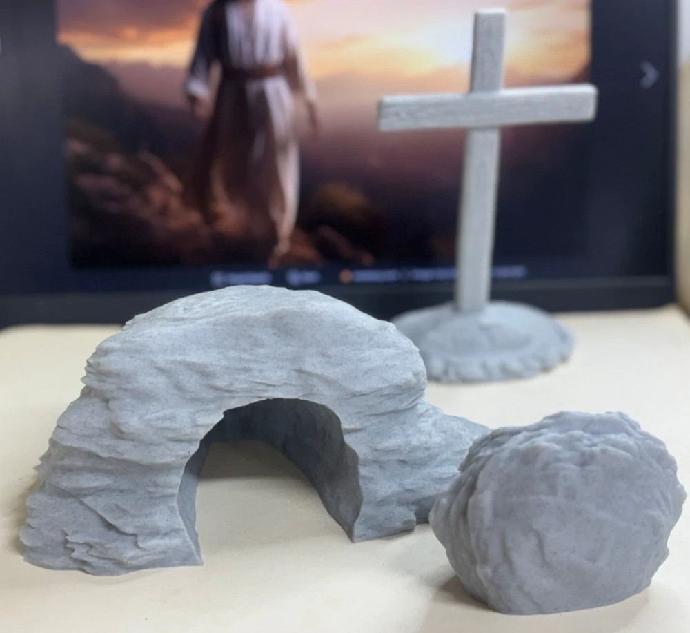 Jesus Empty Tomb Cross Easter Resurrection Scene He Has Risen Christian Decor