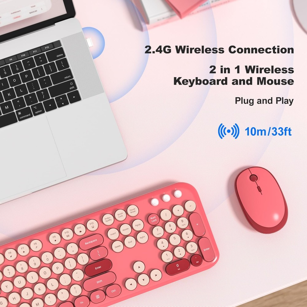 Wireless Keyboard Mouse Combo, Typewriter Full Size Keyboard with Number Pad ...