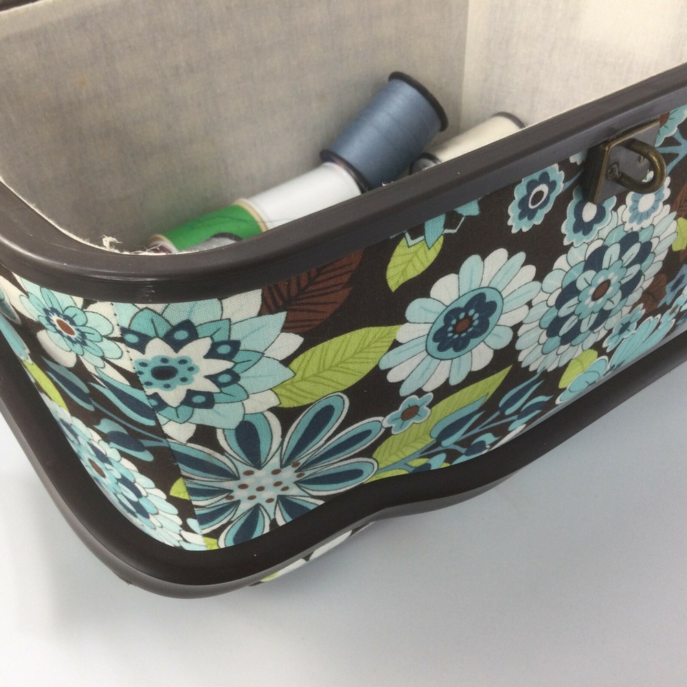 Vintage Fabric Storage Box Basket with Handle 23 Spools Sewing Tread