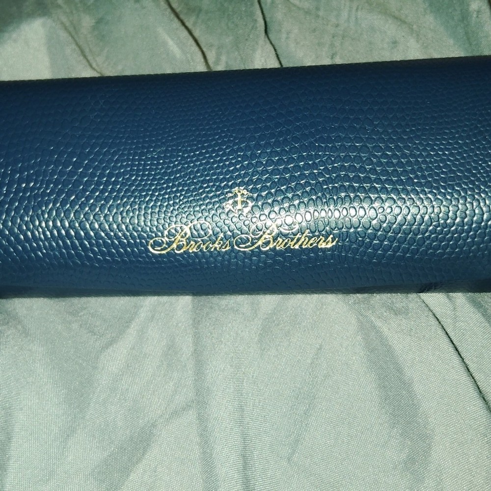 Brooks Brothers Blue Textured Hard Shell Glasses Case Gold Detailing EMPTY