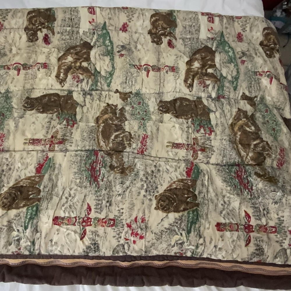Vintage 70’s Bear Print Reversible Sleeping Bag Cabin/Camping Rectangular Zip