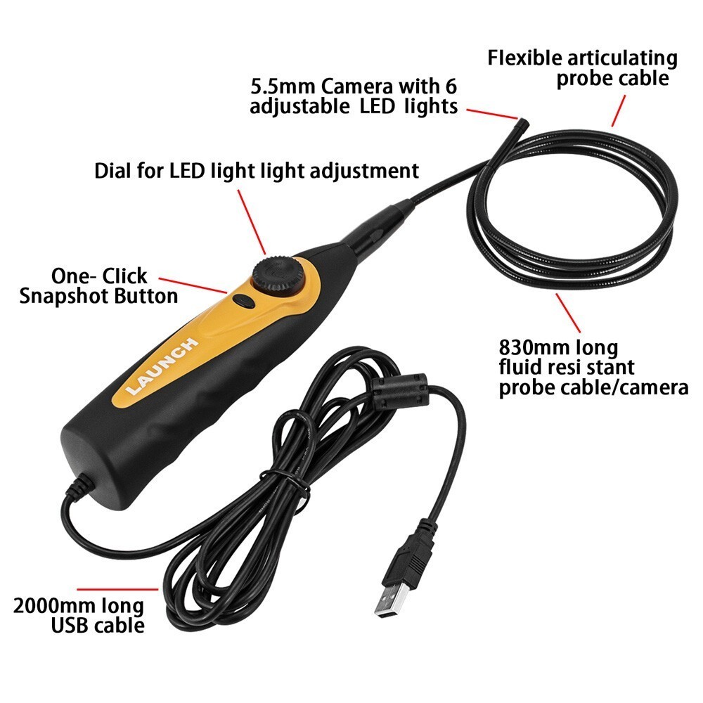 LAUNCH 720P HD Inspection Camera Endoscope Videoscope Engine Borescope Android