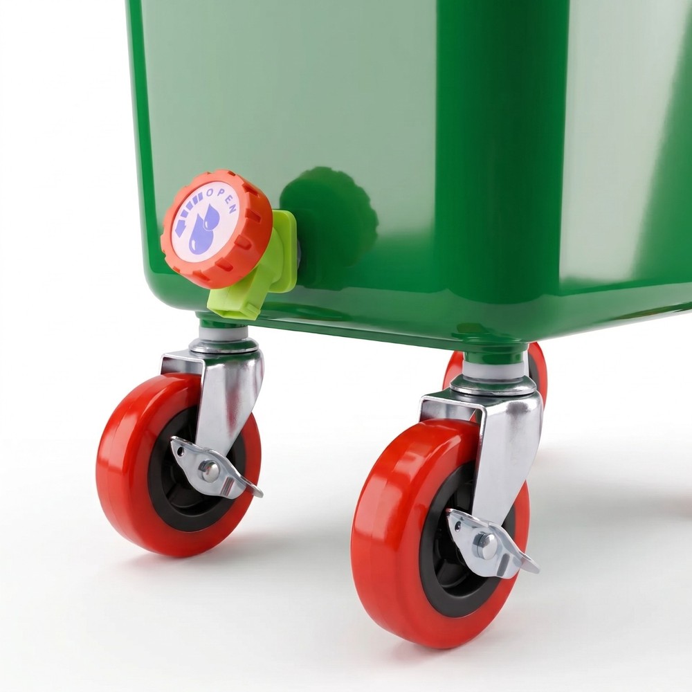 Green Drink Dump Bin w/ Wheels – Dual Compartment Liquid & Trash Disposal