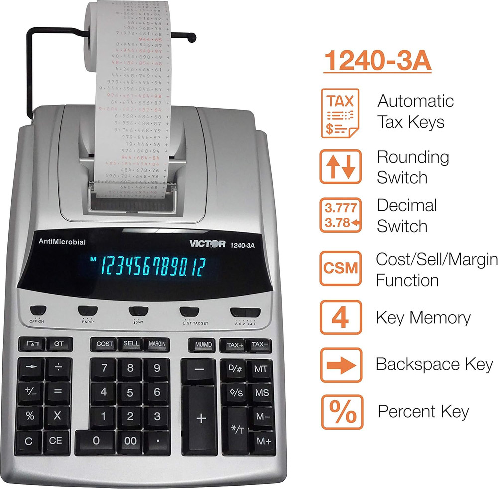 12-Digit Desktop Adding Machine, Large Easy to Read Display, Tape Print Out with