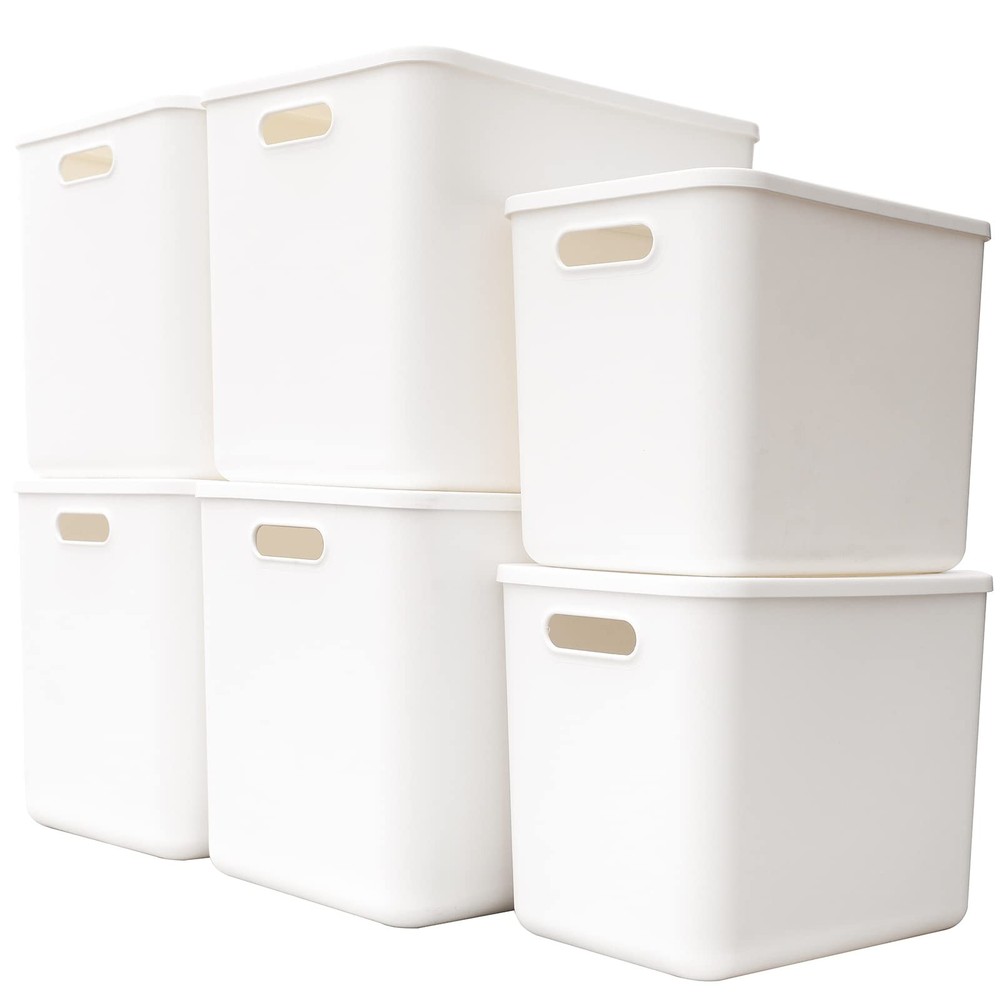 Plastic Storage Baskets Bins Boxes With Lids,Organizing Container White Stora...