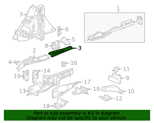 Genuine GM Driver Side Rear Compartment Floor Panel Rail 23371874