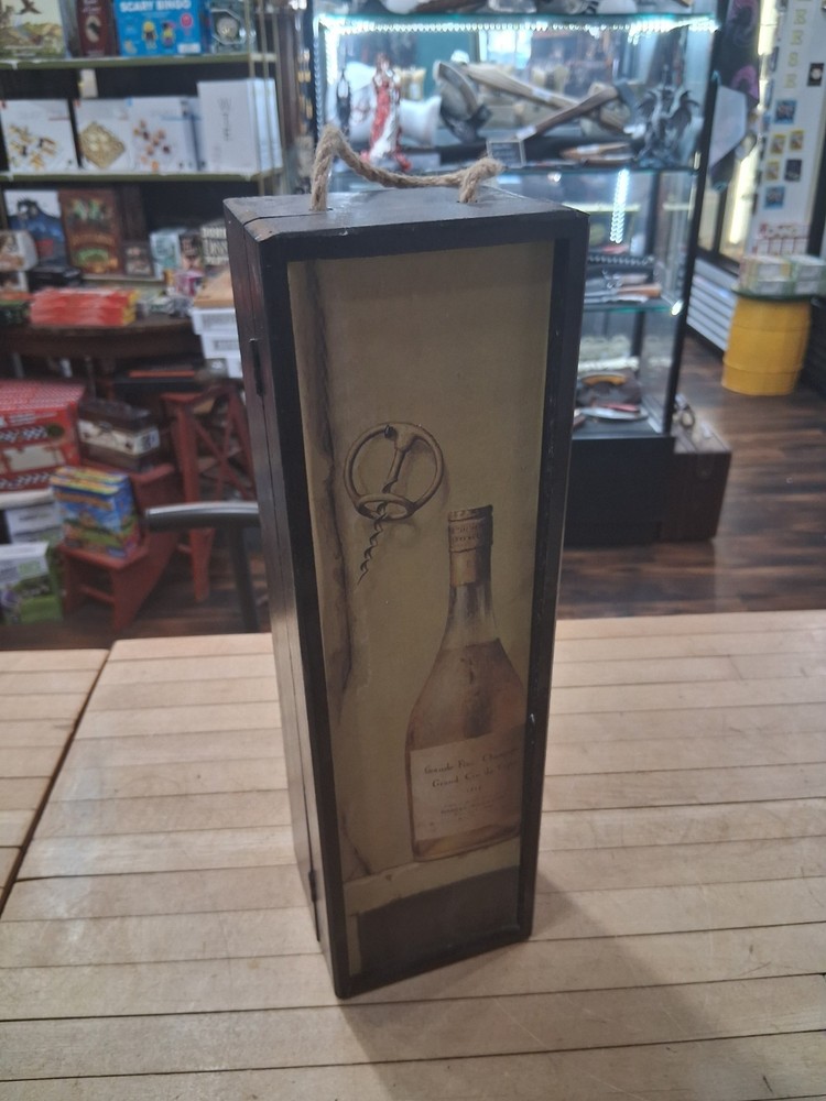 Wooden Wine Bottle Caddy Rustic Rope Handle Decorative Storage Box