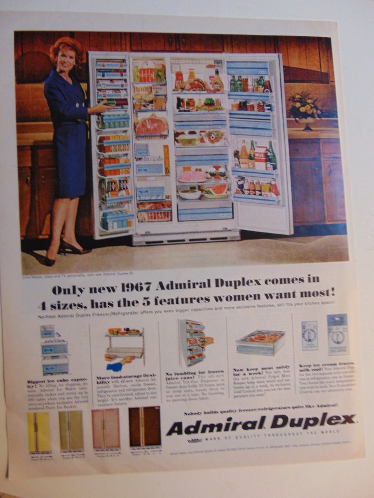 1967 Admiral Duplex 22 Refrigerator/Freezer  print ad