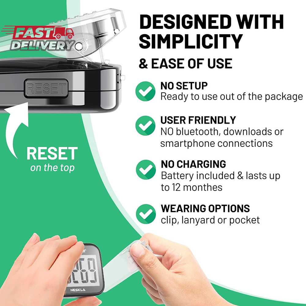 3D Pedometer for Walking, Simple Step Counter with Large Digital Display, Step T
