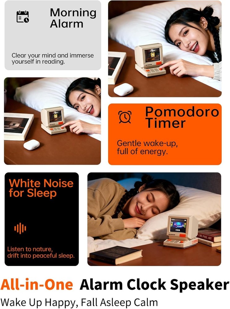 Mini Retro Bluetooth Speaker with Pixel Display, App-Controlled Clock Gifts