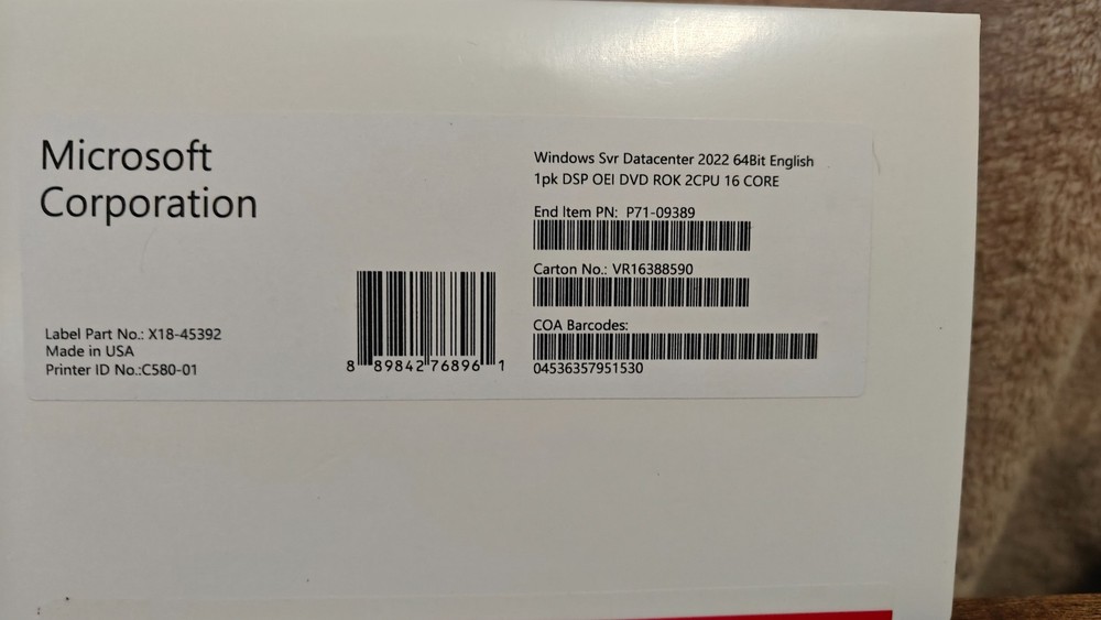 Windows Server 2022 Datacenter Edition - 16 Core License w/ 50 Reg & RDS CALs
