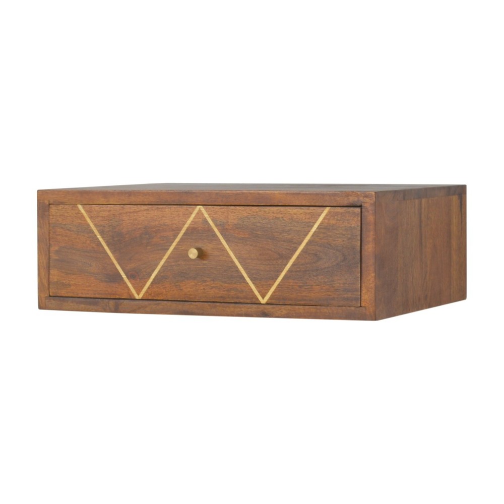 Solid wood Floating Chestnut Brass Bedside