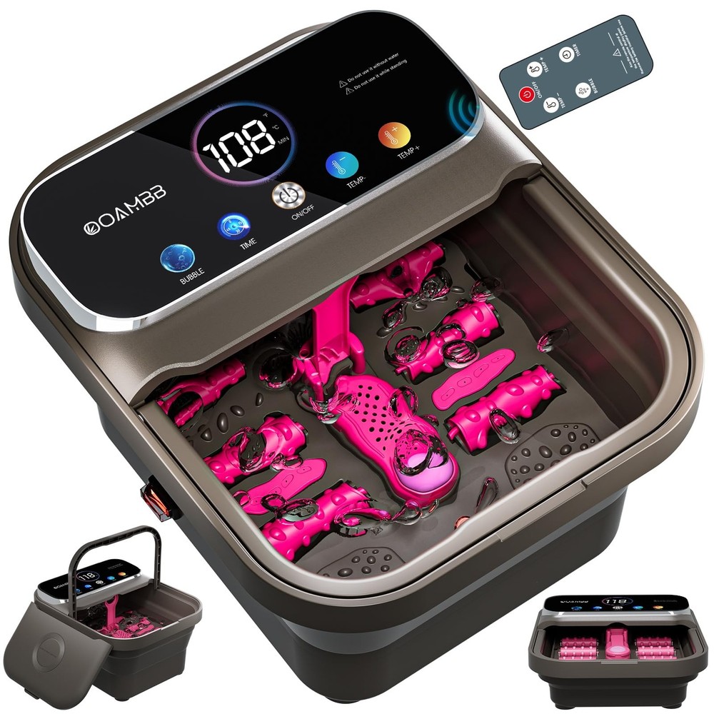 OOAMBB Collapsible Foot Spa with Heat, Bubble,Temp Control,Remote Deep Grey