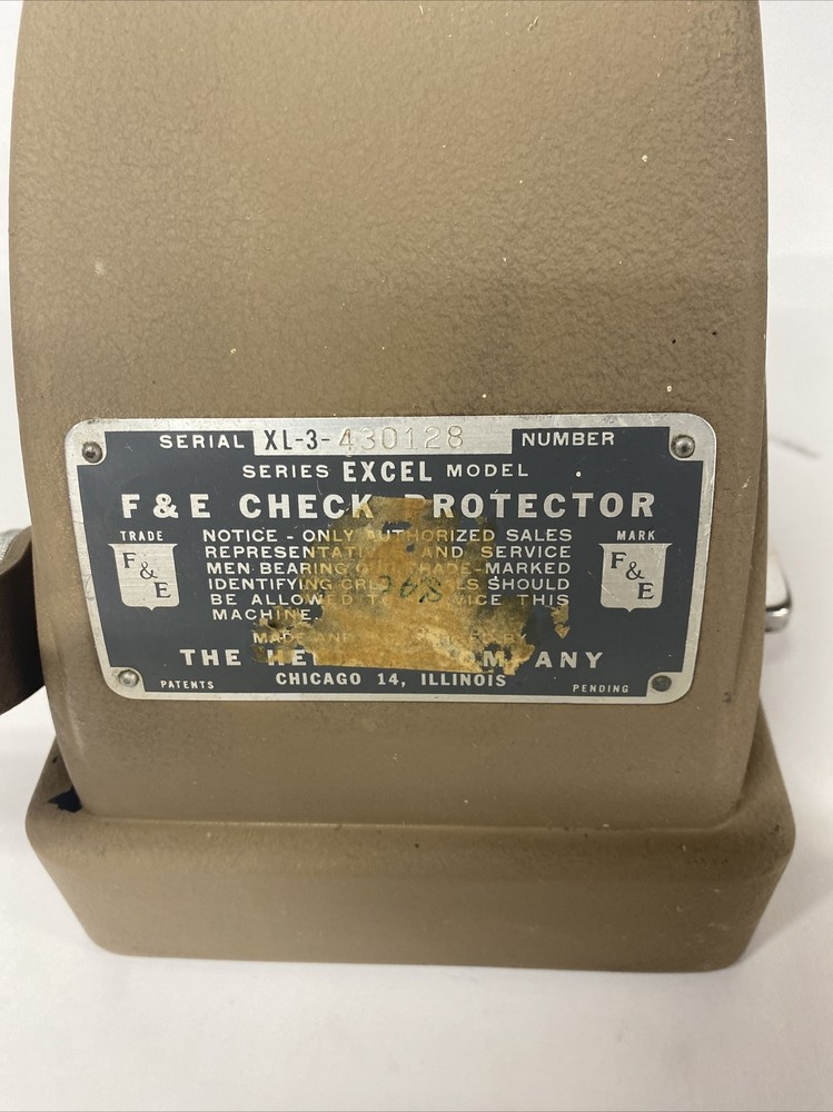 Hedman Company “F & E Check Protector” XL-3 Vintage