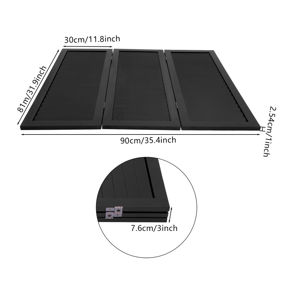 3 Panel Wood Room Divider Folding Privacy Screen Freestanding Partition Black