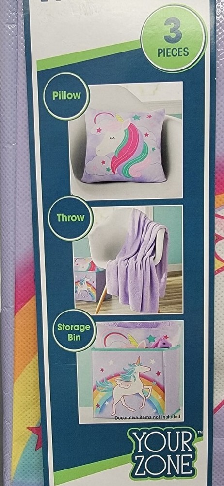 Your Zone Unicorn 3pc Pillow & Throw Set - Brand New