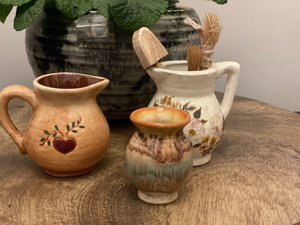 Set of 3 Miniature Pitchers – Studio Pottery & Hand-Painted Designs