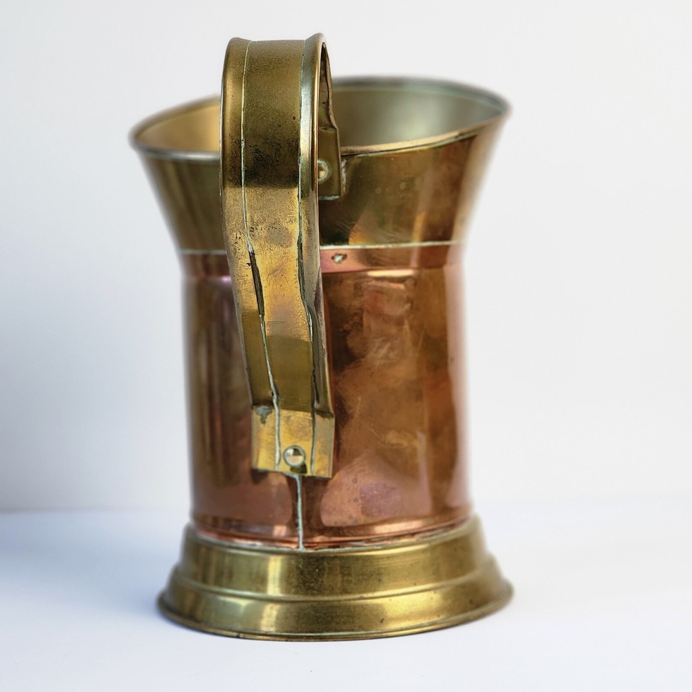 Vtg Copper Brass 1 Liter Pitcher Mug Stein Applied Handle Kitchen Decor