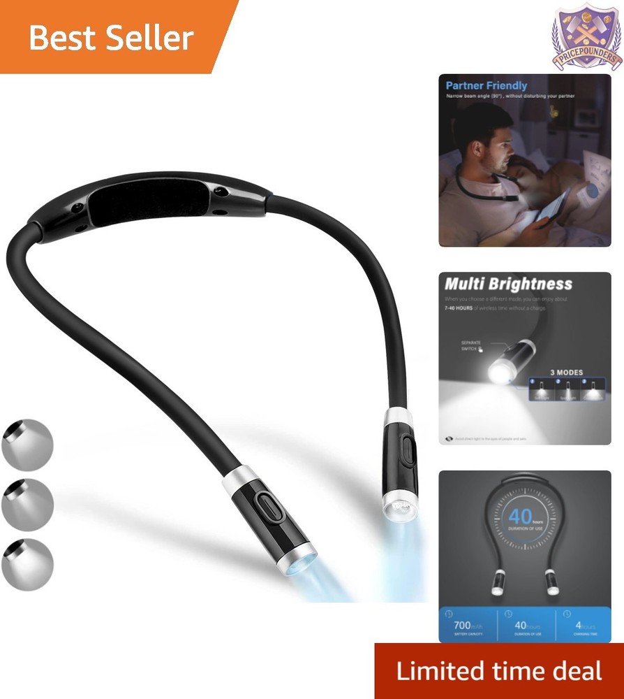 Rechargeable LED Neck Reading Light Book Light 3 Brightness Flexible Silicone