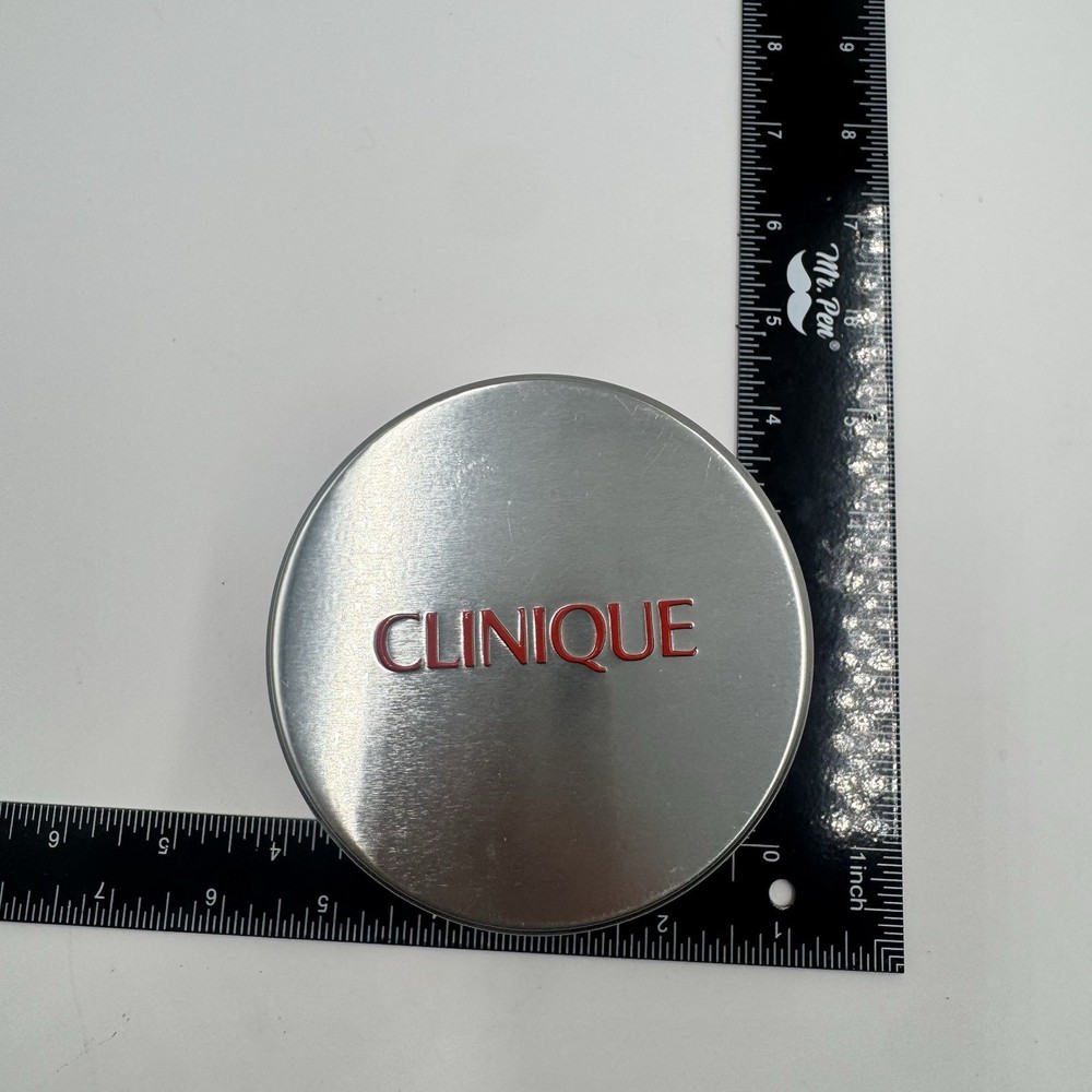 CLINIQUE Small Empty Tin Can Container w/ a Red + White Peppermint Candy Design