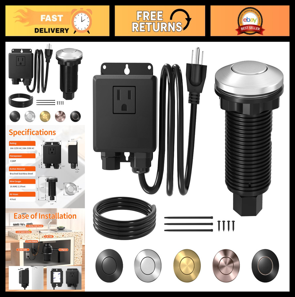 Joinfworld Garbage Disposal Button Kit, Garbage Disposal Air Switch Kit Sink