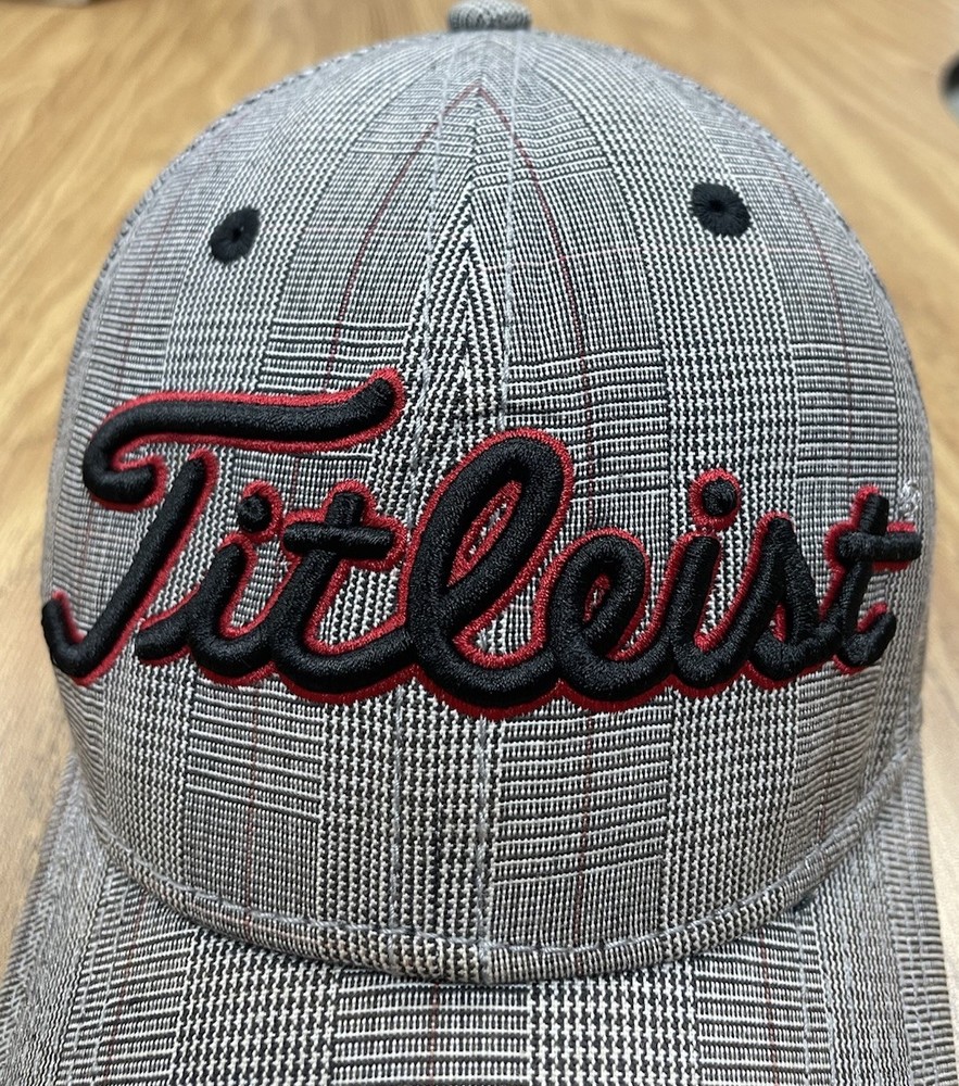 Titleist Golf Hat Adjustable Plaid Gray Black Red Script Cap Pre-Owned