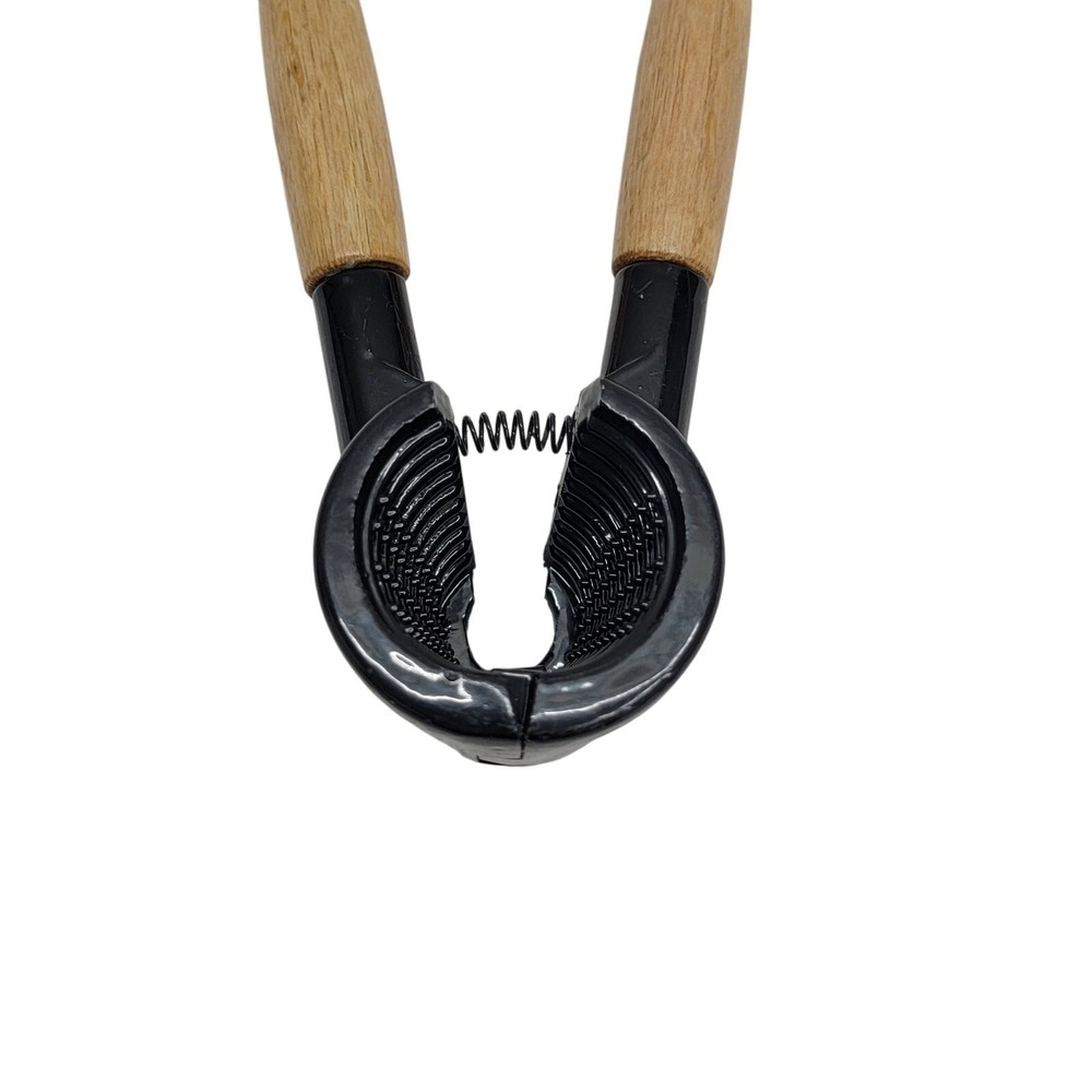 Vintage Spring Action Nutcracker Wood Handle Black Metal Walnut Cracker Tool