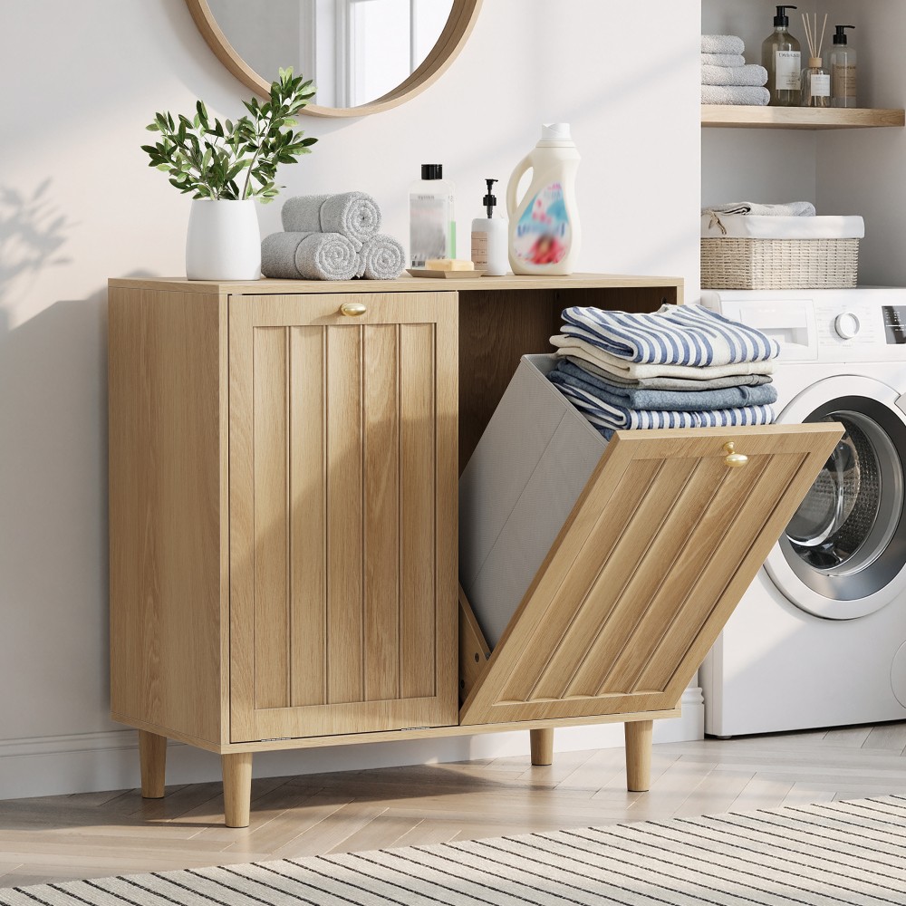Sloping laundry basket with removable inner basket, concealed laundry basket