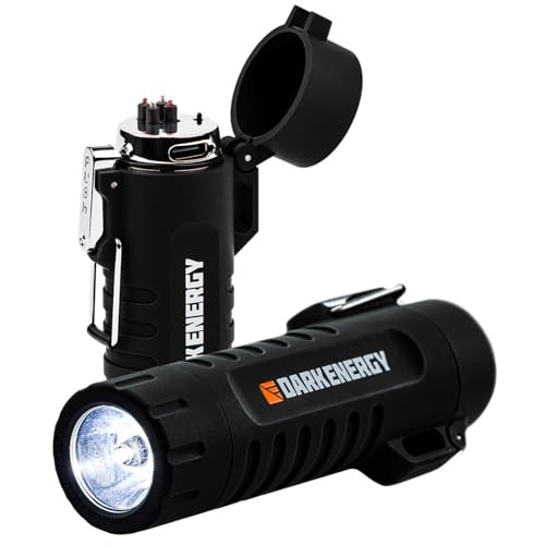 Plasma Lighter with Mini Flashlight | Rechargeable Dual-Arc Plasma Beam, Black
