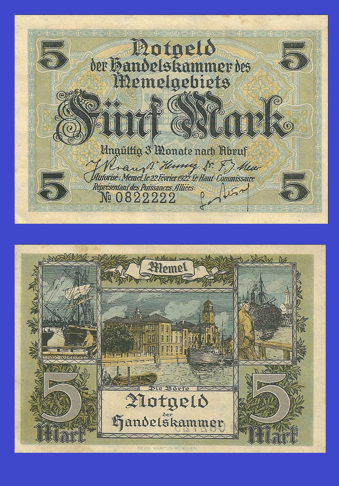 MEMEL 1922 5 Mark  / Copy