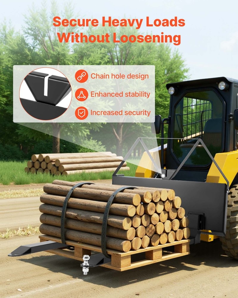 Skid Steer Pallet Forks, 2600 LBS Rated Cap., Pallet Fork Frame Attachment