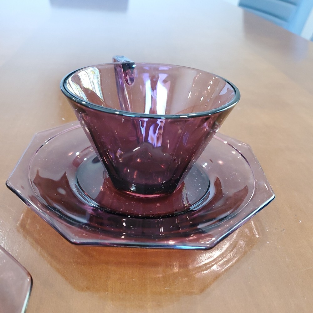 4 piece Hazel Atlas Moroccan Amethyst Purple Octagonal Place Setting