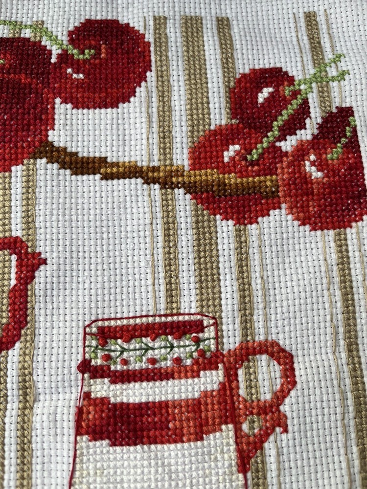2 Pieces completed finished cross stitch Fruits&Table setting Kitchen decoration