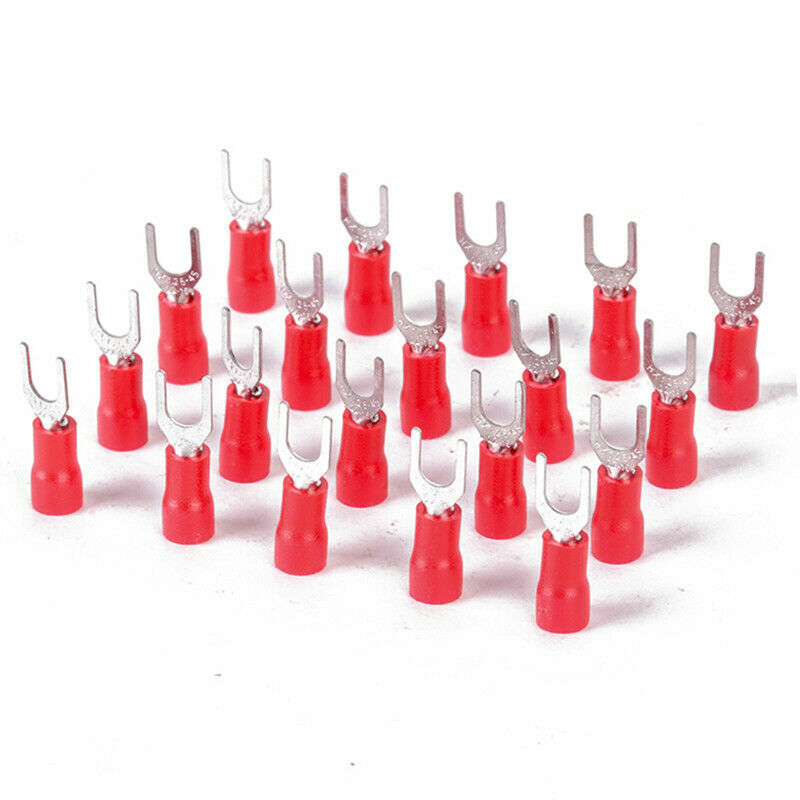 100pcs Red Insulated Spade Fork Connector Electrical Crimp Wire Terminals