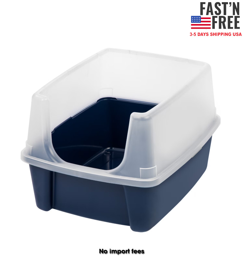 IRIS Open Top Cat Litter Box with Shield, Navy
