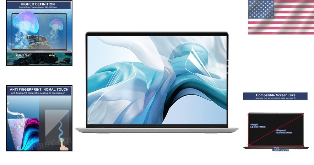 High Definition 15.6" Laptop Screen Protector - 5H Scratch Resistance (2-Pack)