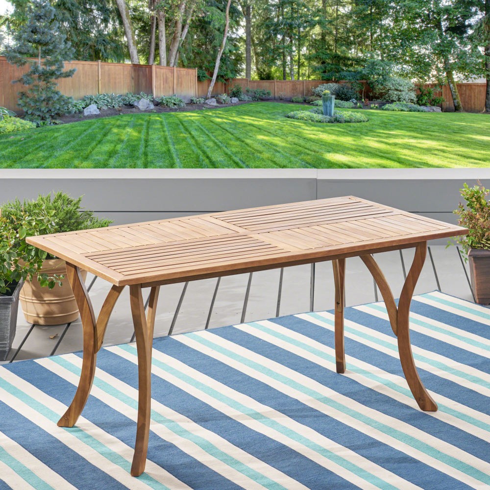 Rectangular Acacia Wood Dining Table 59" Outdoor, Teak Finish, Water Resistant