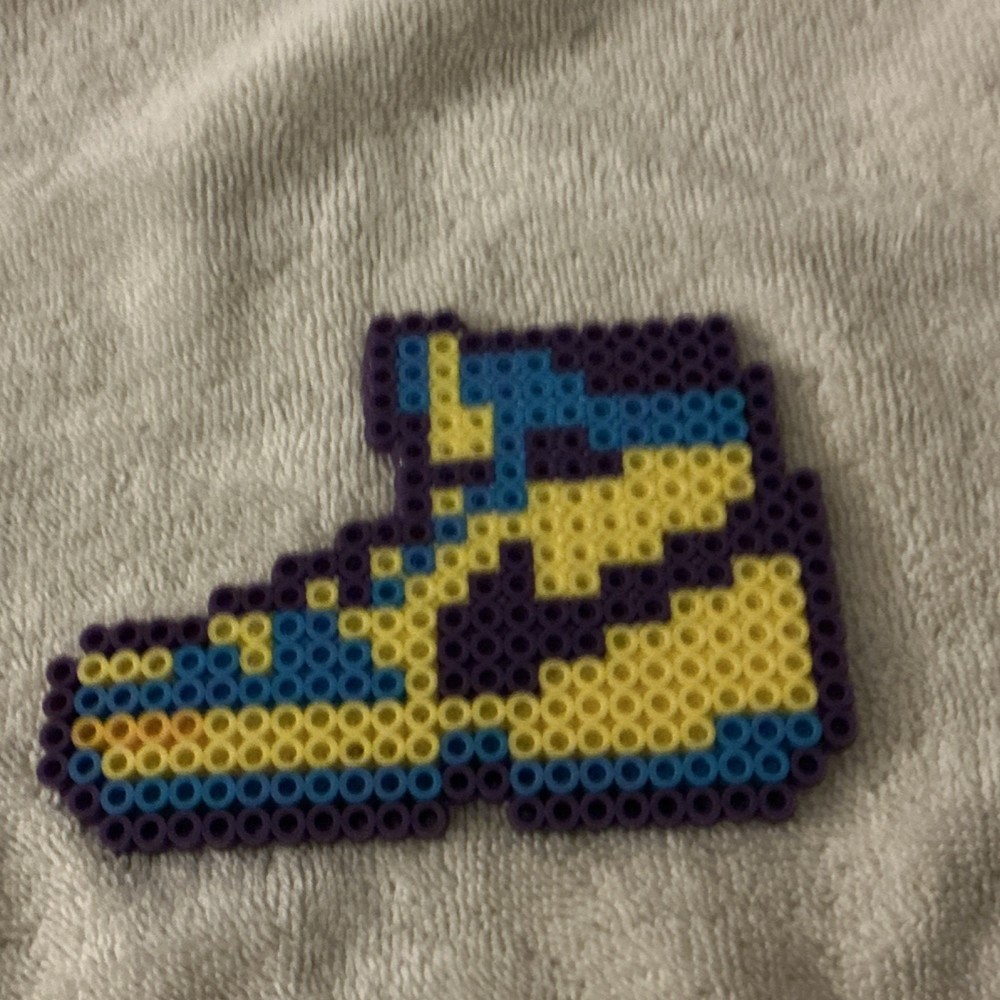 Handmade Beaded Pixel Art Sneaker Yellow Blue Black