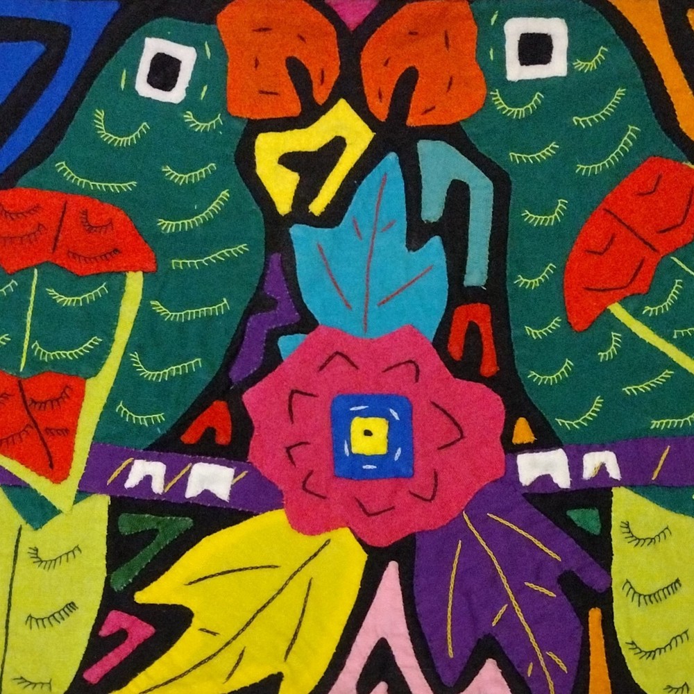 Parrots 2 Birds Textile Panel 8x11" Project Ready Mola Inspired