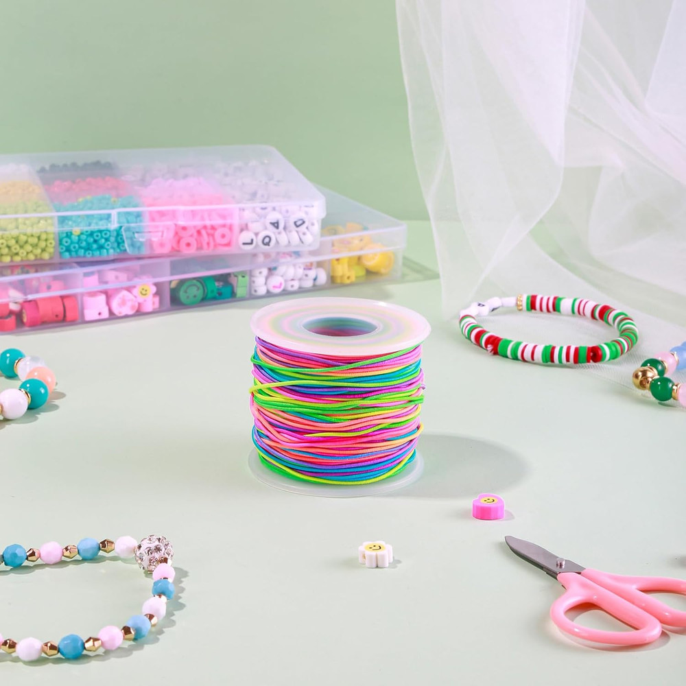 Elastic String for Bracelets, 1mm Sturdy Stretchy String Rainbow Elastic Cord fo