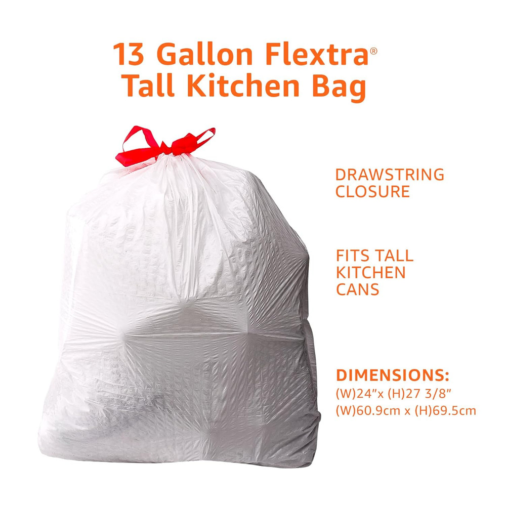 Flextra Strength Tall Kitchen Drawstring Trash Bags, Fresh Scent, Tear Resistant