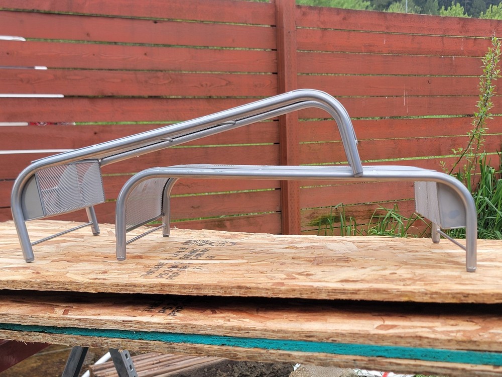 X2 ...Grey Metal Mesh Computer Moniter Stand & Riser W/ Pull Out Shelve