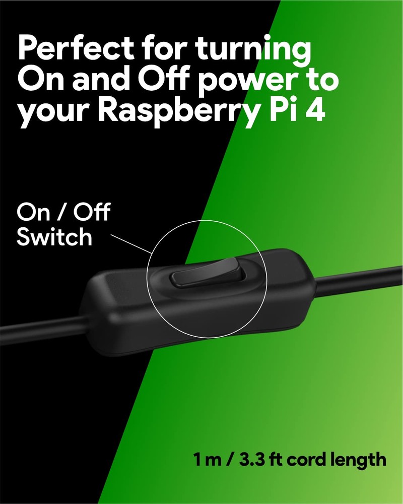 Argon USB C Power Supply with Switch | Raspberry Pi 4 Black