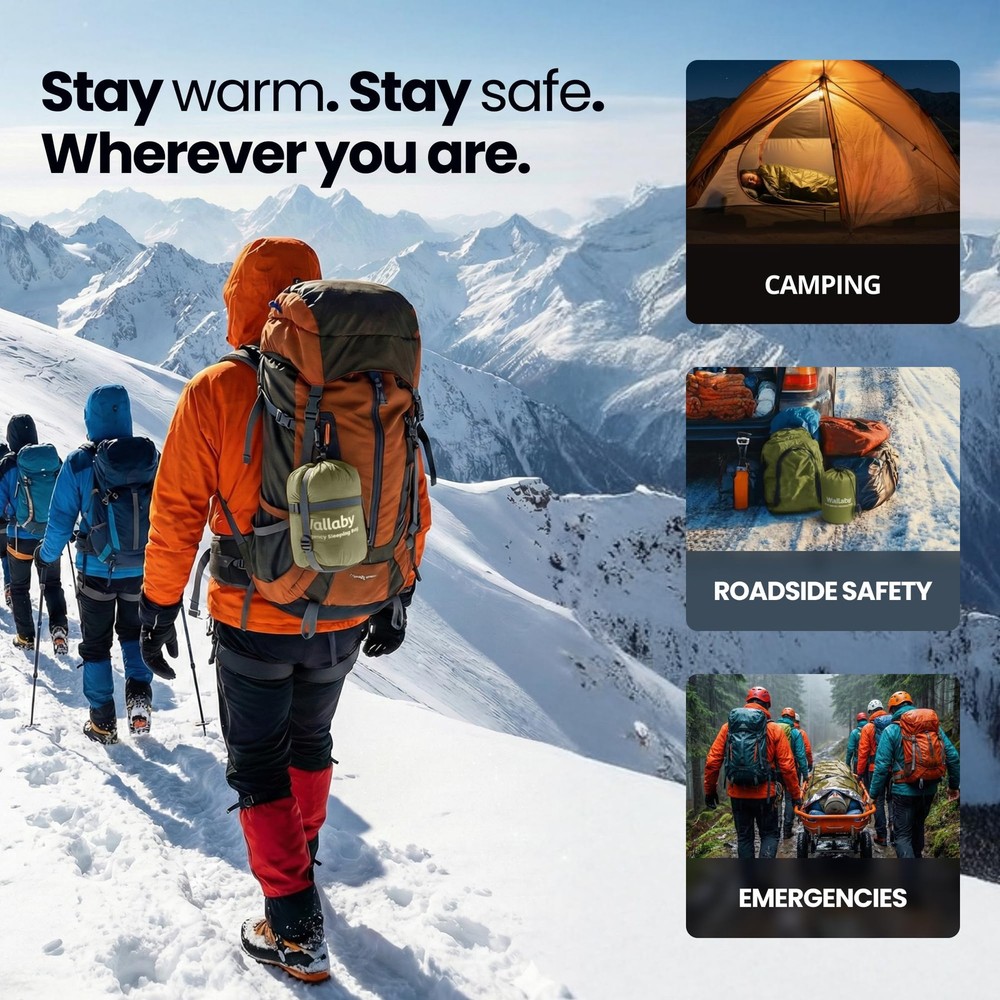 Wallaby 2Pack Emergency Mylar Sleeping Bags with Nylon Pouches, Whistle Pull ...