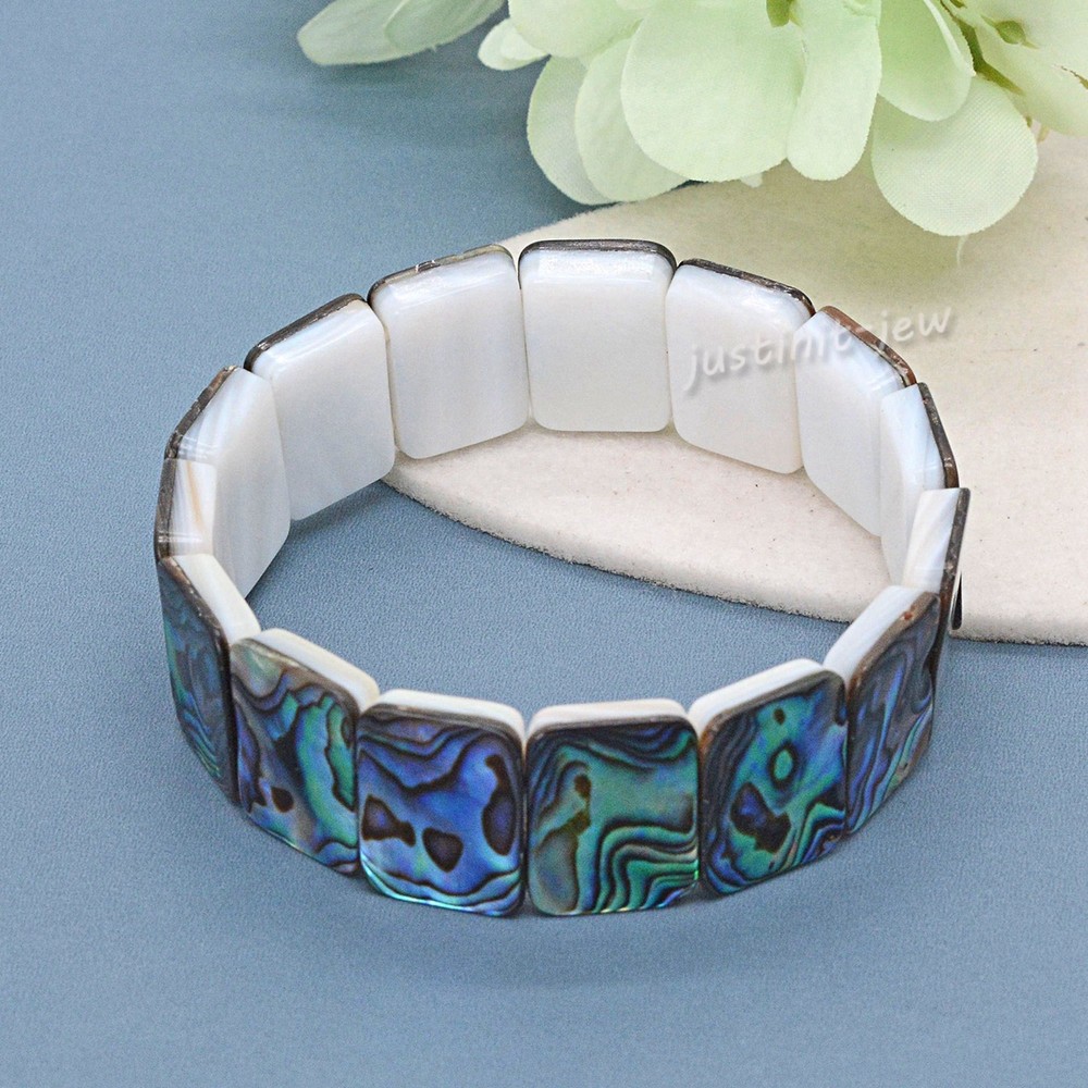 Abalone Shell Rectangle Bangle Bracelet Ocean-Inspired Jewelry Gift 7 inch