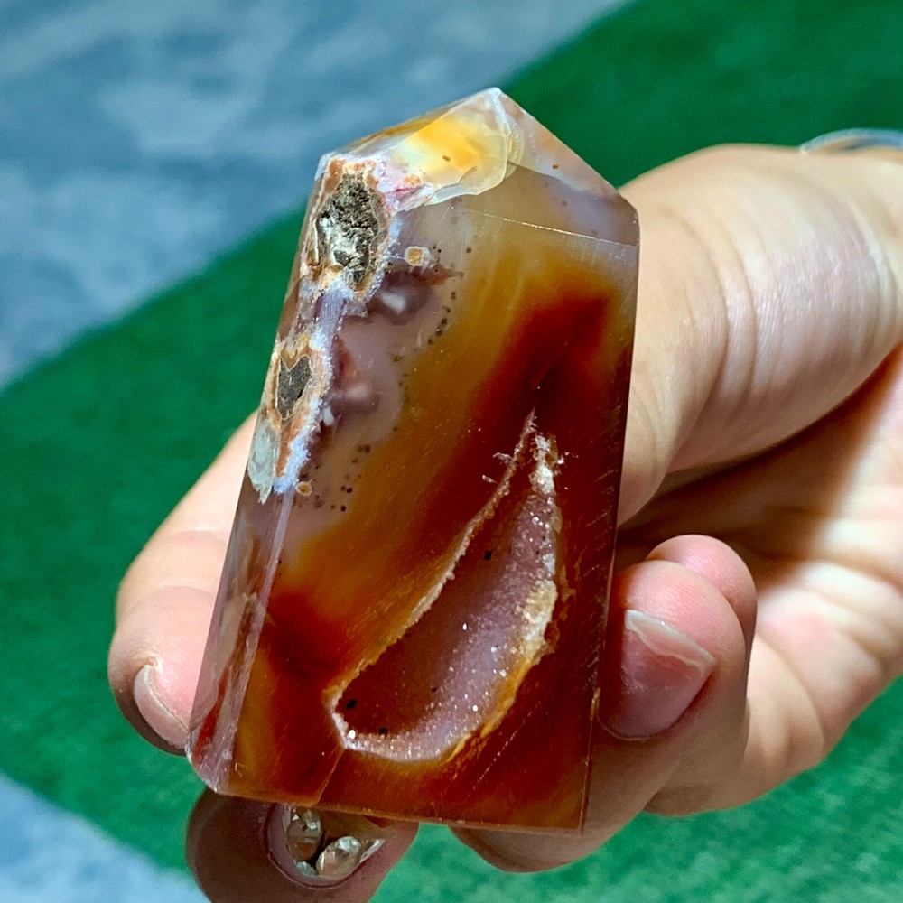 49GNatural agate red square pointed stele healing specimen