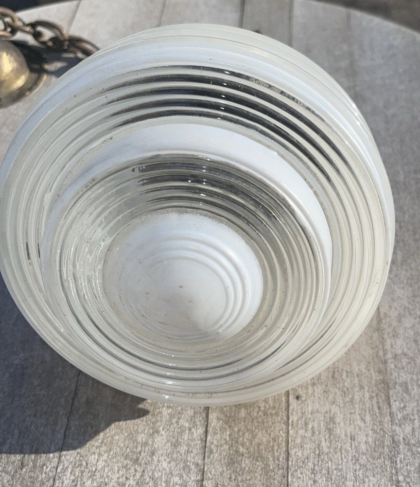 Vintage Art Deco MCM Ribbed Tiered CEILING LIGHT GLOBE ATOMIC UFO SMALL