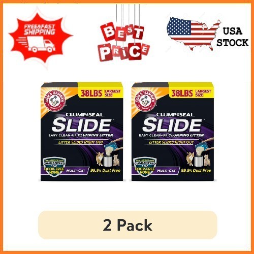 (2 Pack) Arm & Hammer Slide Cat Litter 38lb Easy Clean Clumping Multi-Cat Box