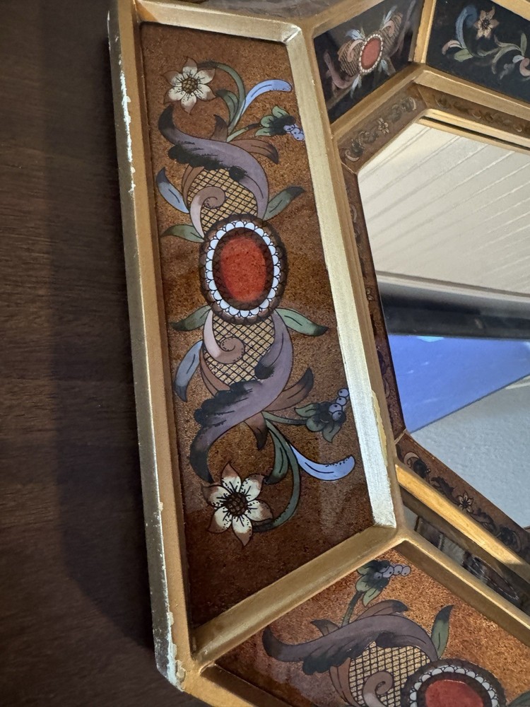 Gorgeous Vintage Octagonal Mirror – Reverse Painted Glass
