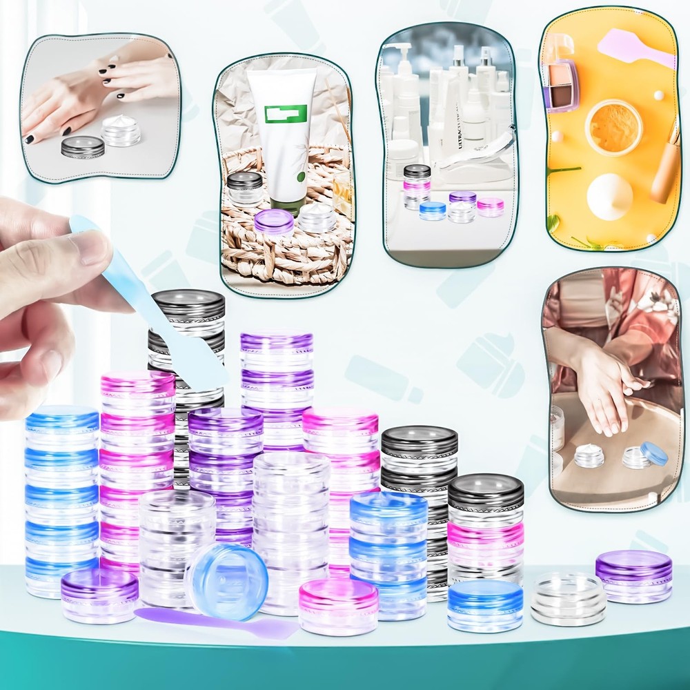 MotBach 100 Pcs 3g Empty Plastic Containers with Lids,Tiny 100PCS, Colored